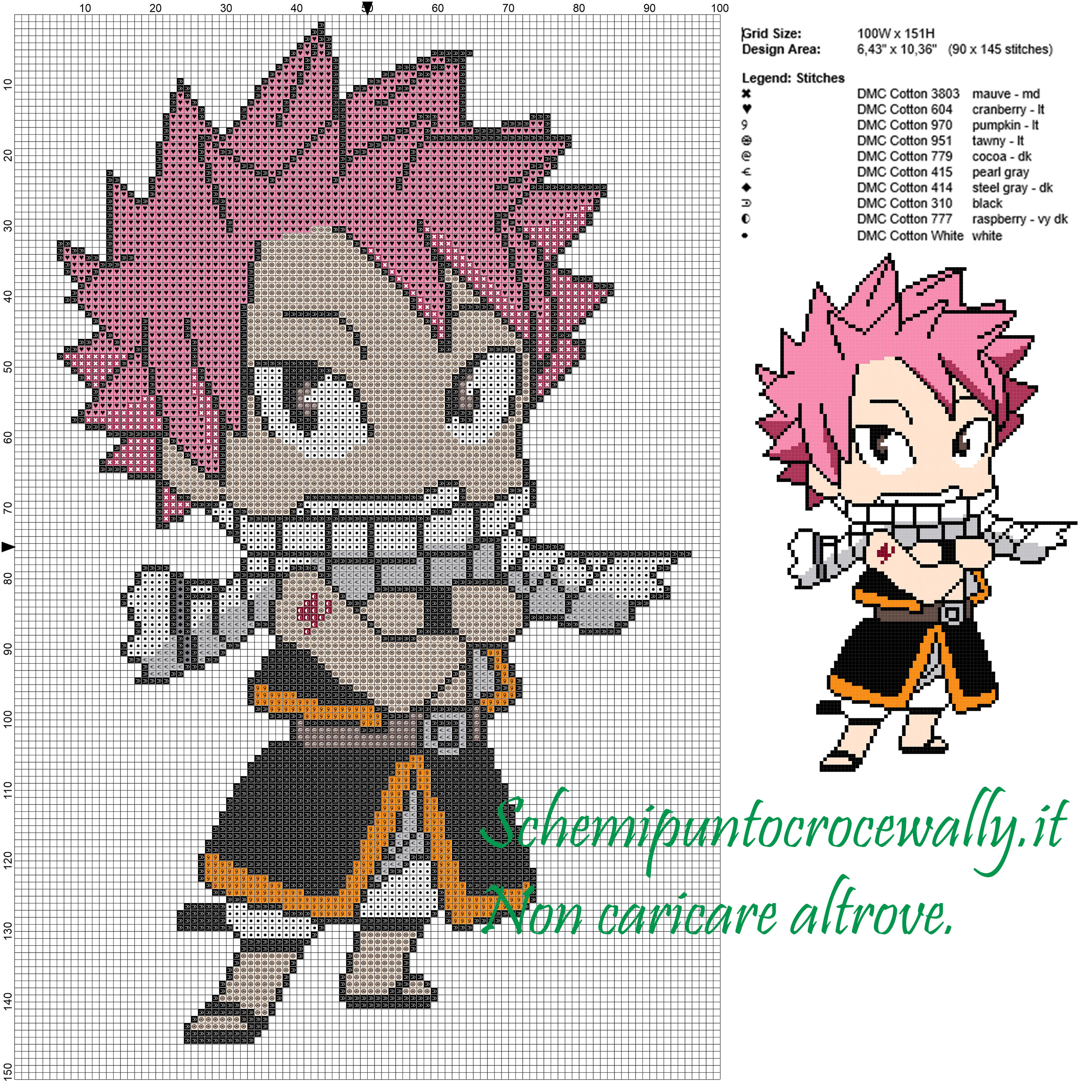 Natsu (Fairy Tail) schema punto croce 100x151 10 colori