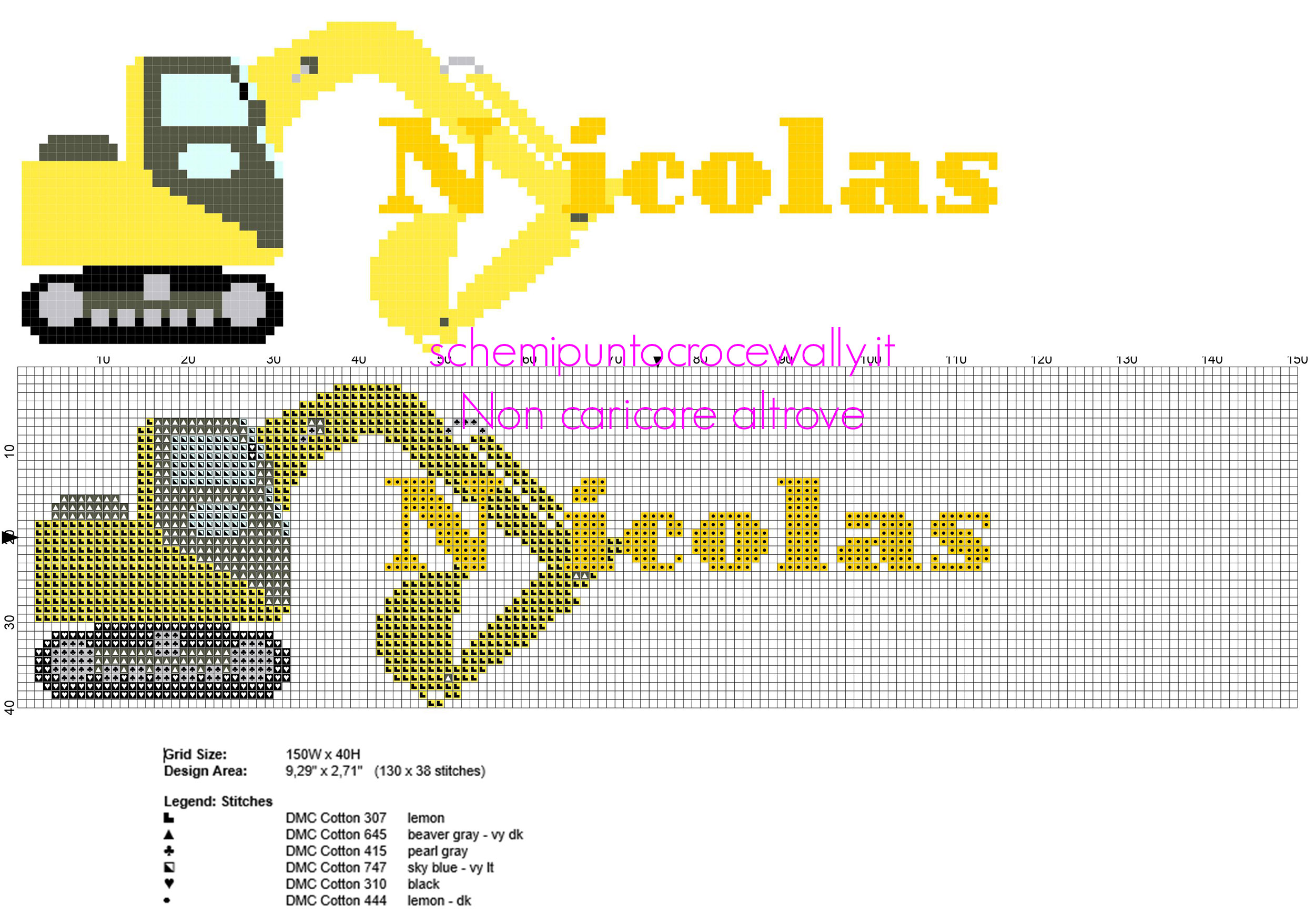 Nicolas nome bambino punto croce con escavatore download gratis