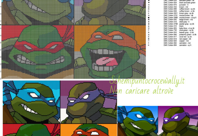 Ninja Turtles schemi gratis punto croce 200x150 31 colori