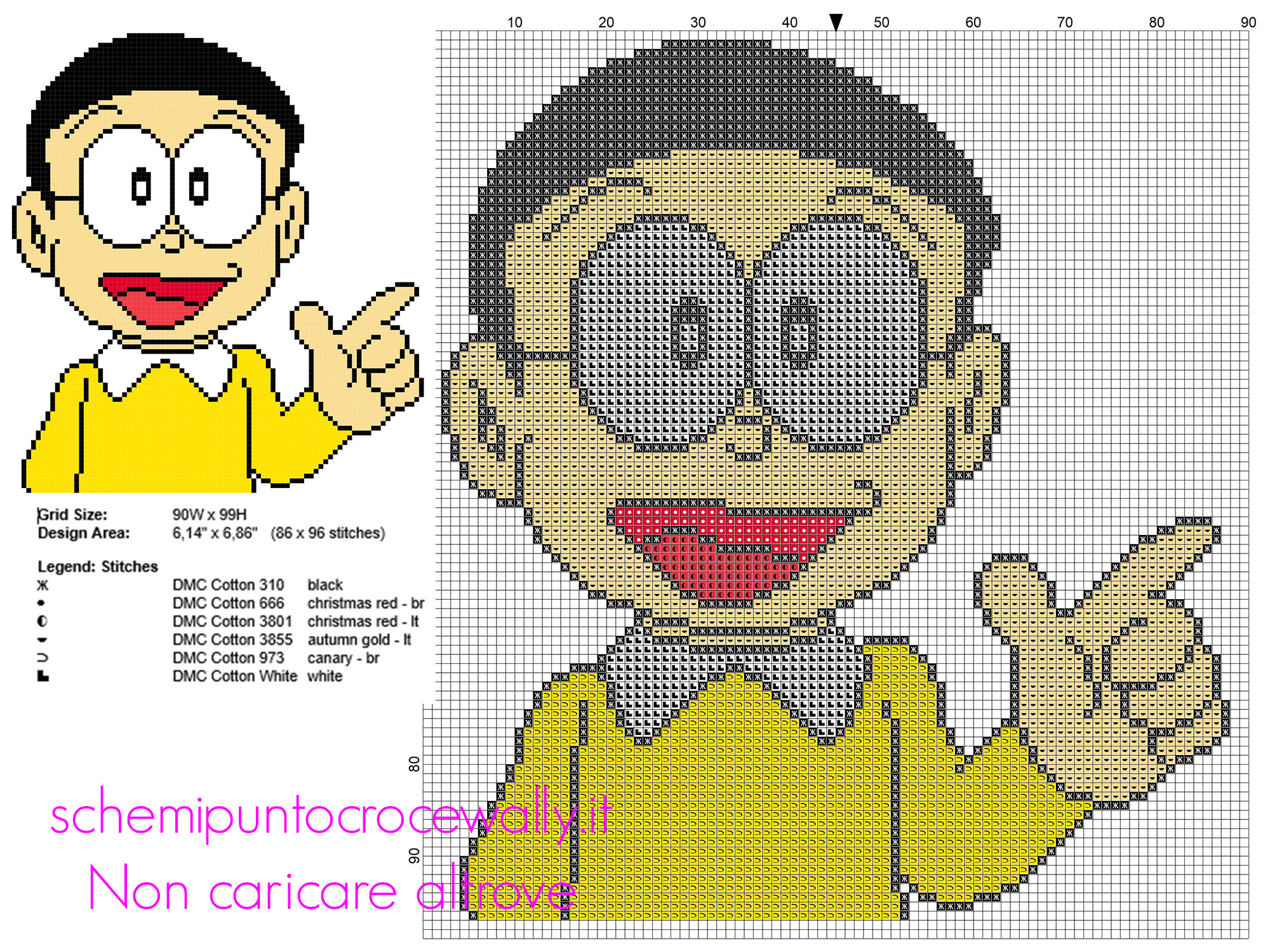 Nobita personaggio del cartone animato Doraemon schema punto croce