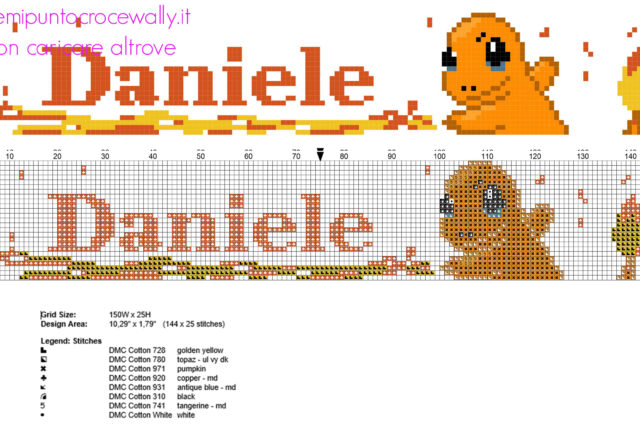 Nome Daniele punto croce bimbo col Pokemon Charmander download gratuito