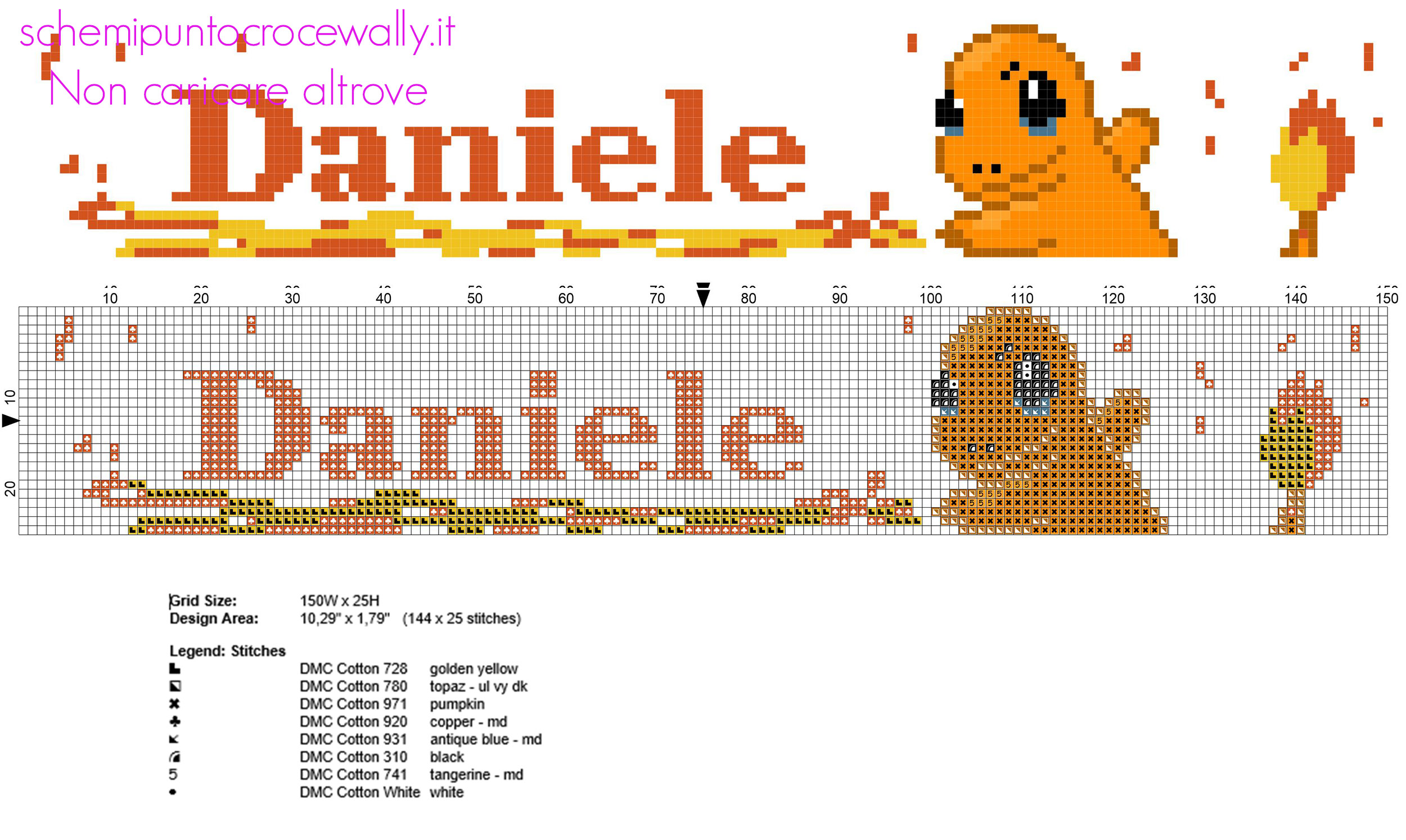 Nome Daniele punto croce bimbo col Pokemon Charmander download gratuito