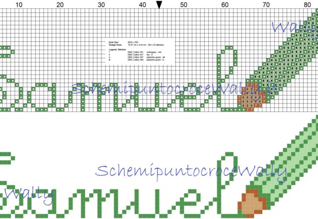 Nome Samuel con matita colorata schema punto croce