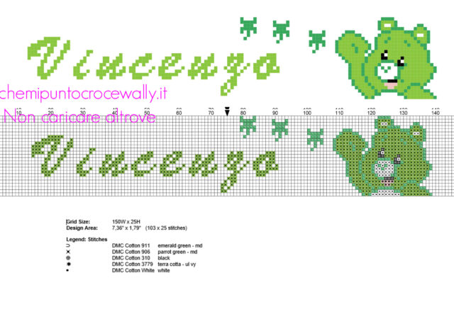Nome Vincenzo da ricamare con Fortunorso de Gli Orsetti Del Cuore