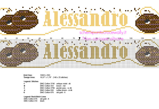 Nome bambino punto croce Alessandro con biscotti al cioccolato download gratuito