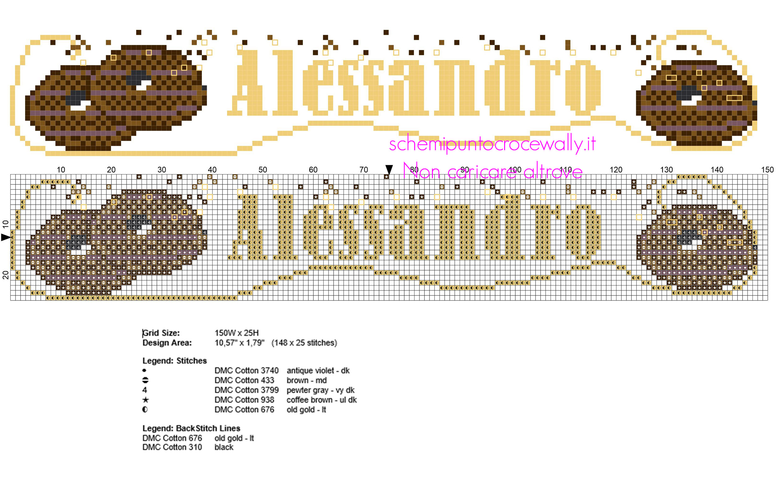 Nome bambino punto croce Alessandro con biscotti al cioccolato download gratuito