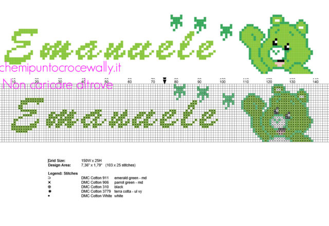 Nome bambino punto croce Emanuele con Fortunorso de Gli Orsetti Del Cuore