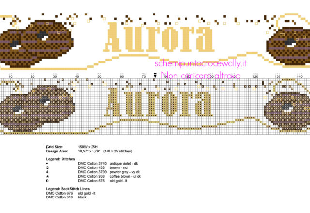 Nome punto croce bambina Aurora con biscottini al cioccolato download gratuito