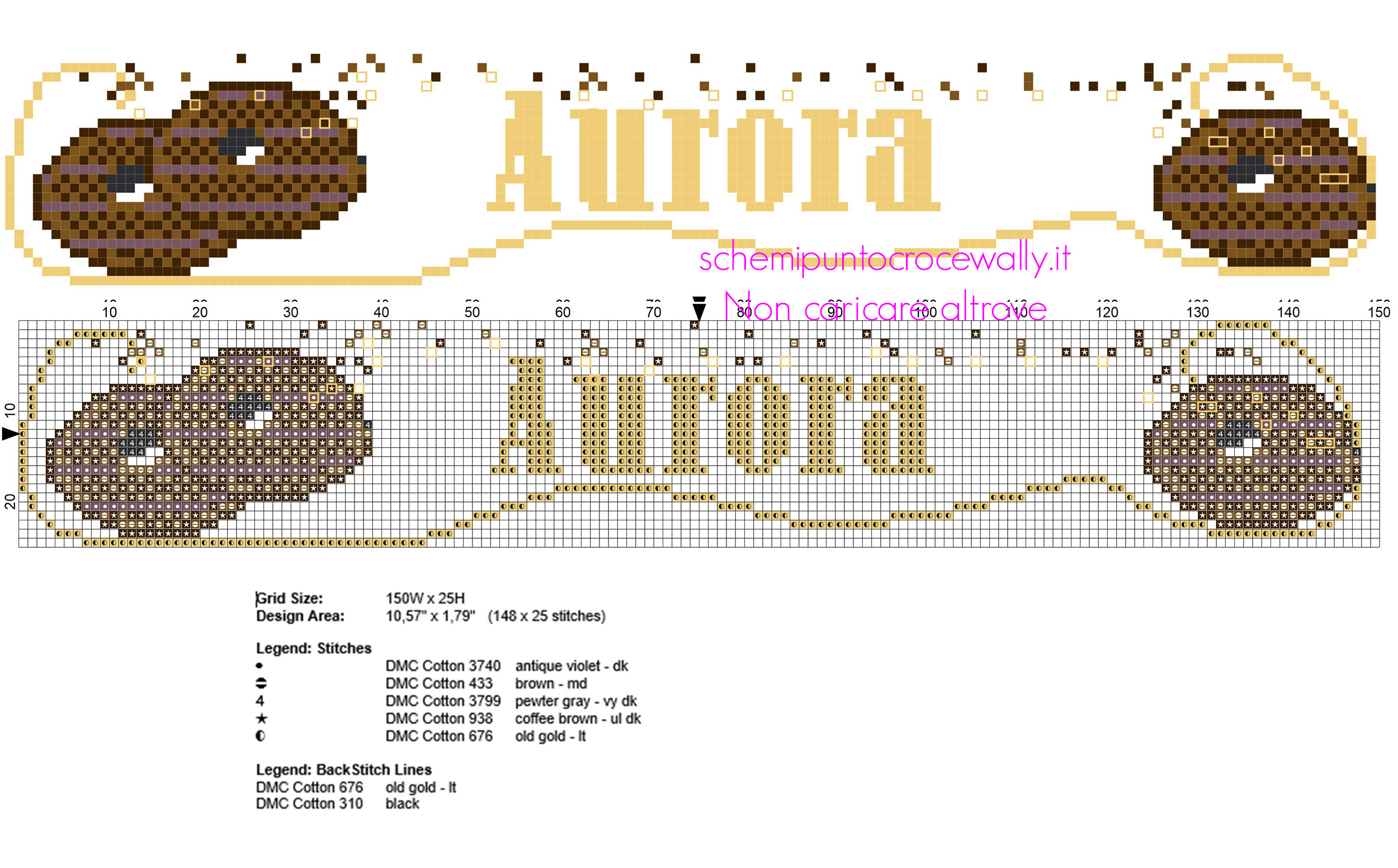 Nome punto croce bambina Aurora con biscottini al cioccolato download gratuito