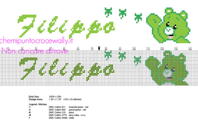 Nome punto croce bambino Filippo con Fortunorso degli orsetti del cuore ricamare gratis