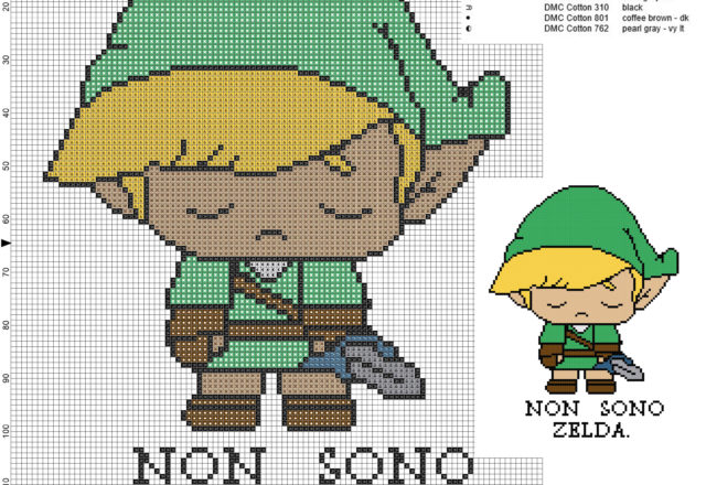 Non sono Zelda (The legend of Zelda) schema punto croce 100x129 8 colori