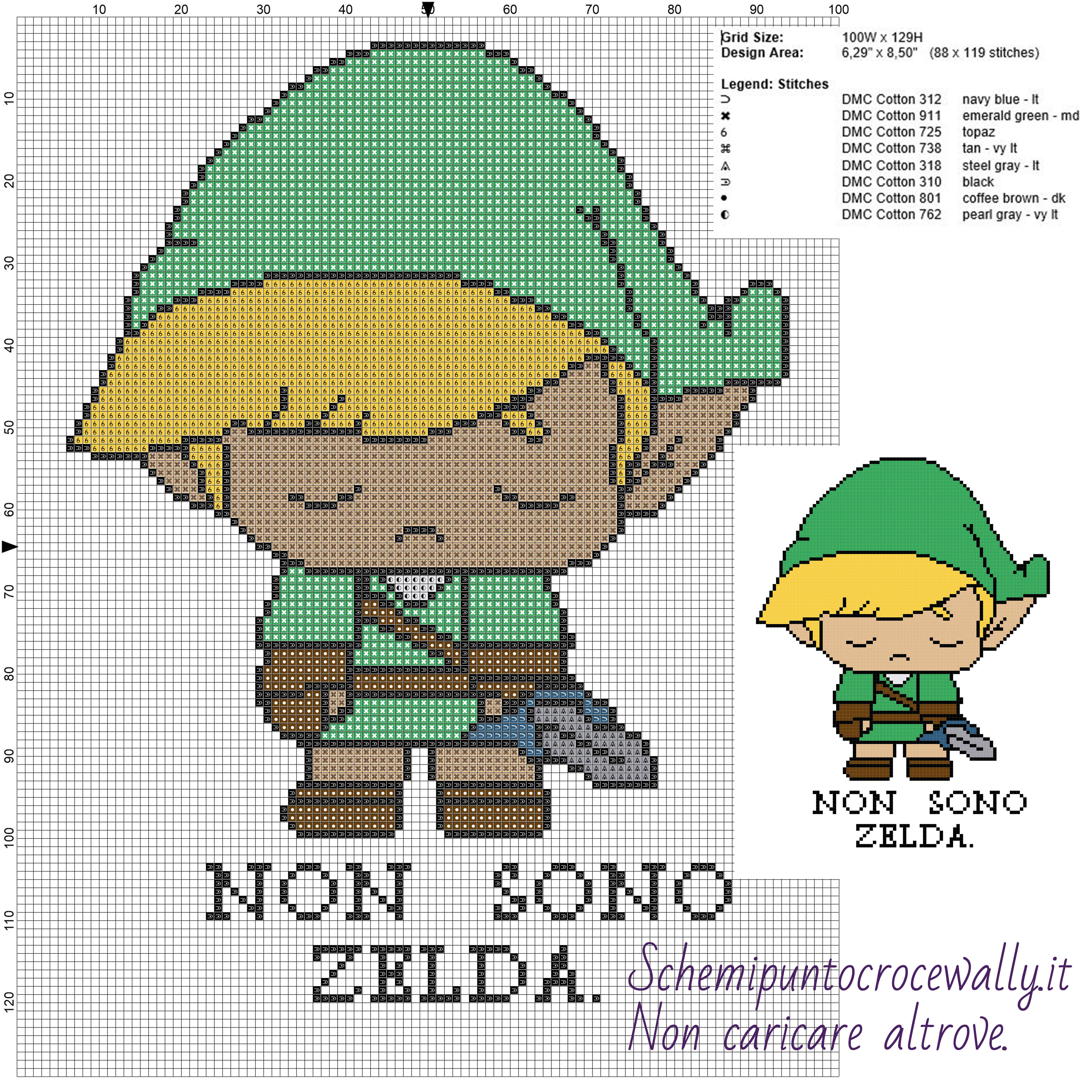 Non sono Zelda (The legend of Zelda) schema punto croce 100x129 8 colori
