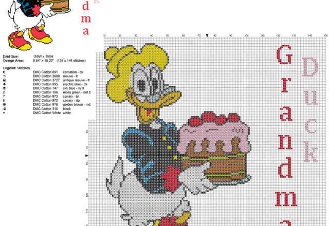 Nonna Papera personaggio Disney Topolino schema punto croce grandi dimensioni