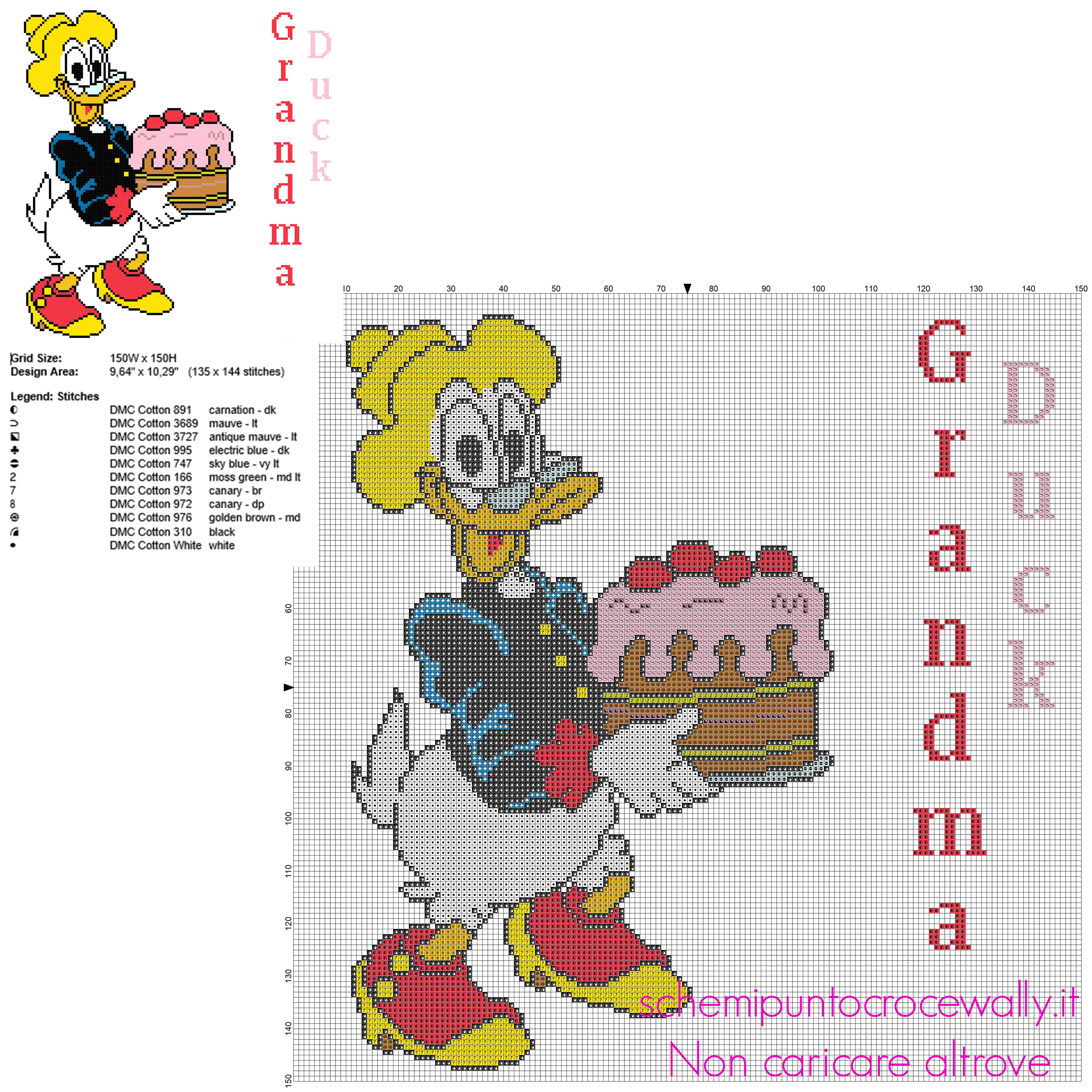 Nonna Papera personaggio Disney Topolino schema punto croce grandi dimensioni