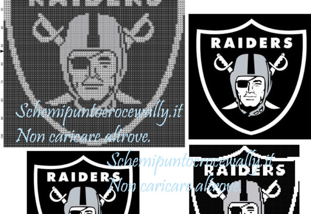 Oakland raiders logo football americano schema punto croce 100x106 3 colori