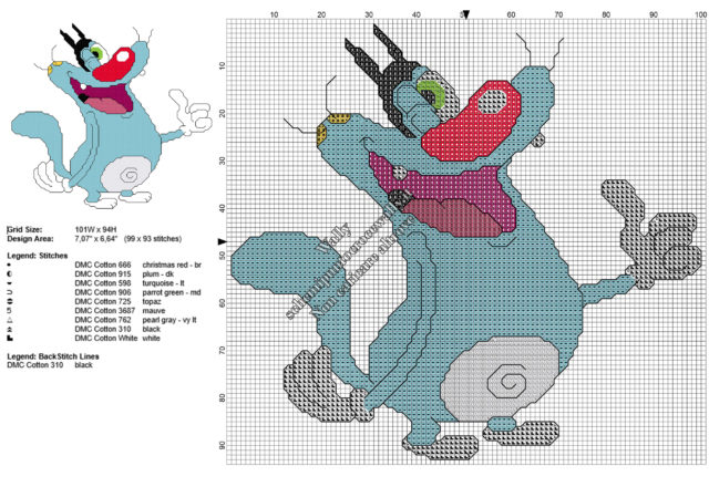 Oggy da Maledetti Scarafaggi schema ricamo punto croce gratis