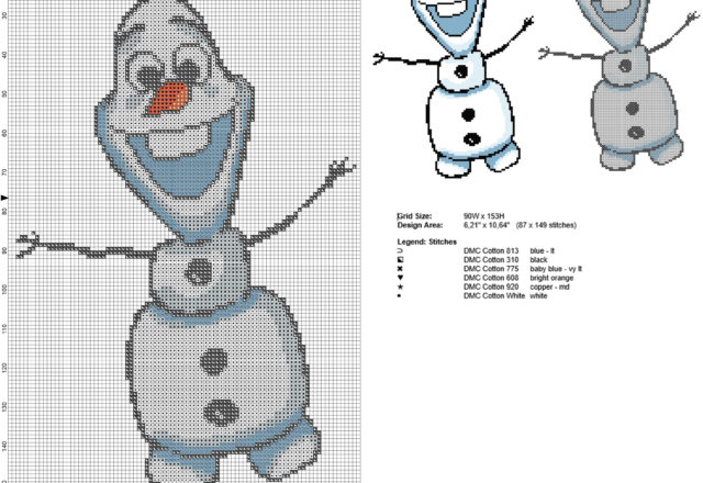 Olaf il pupazzo di neve del cartone animato film Disney Frozen schema punto croce gratuito