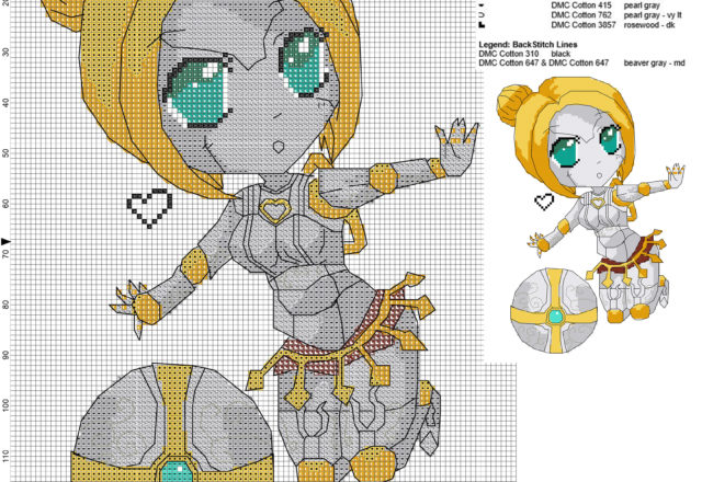 Orianna (League Of Legends) schema gratis punto croce 200x13510 colori