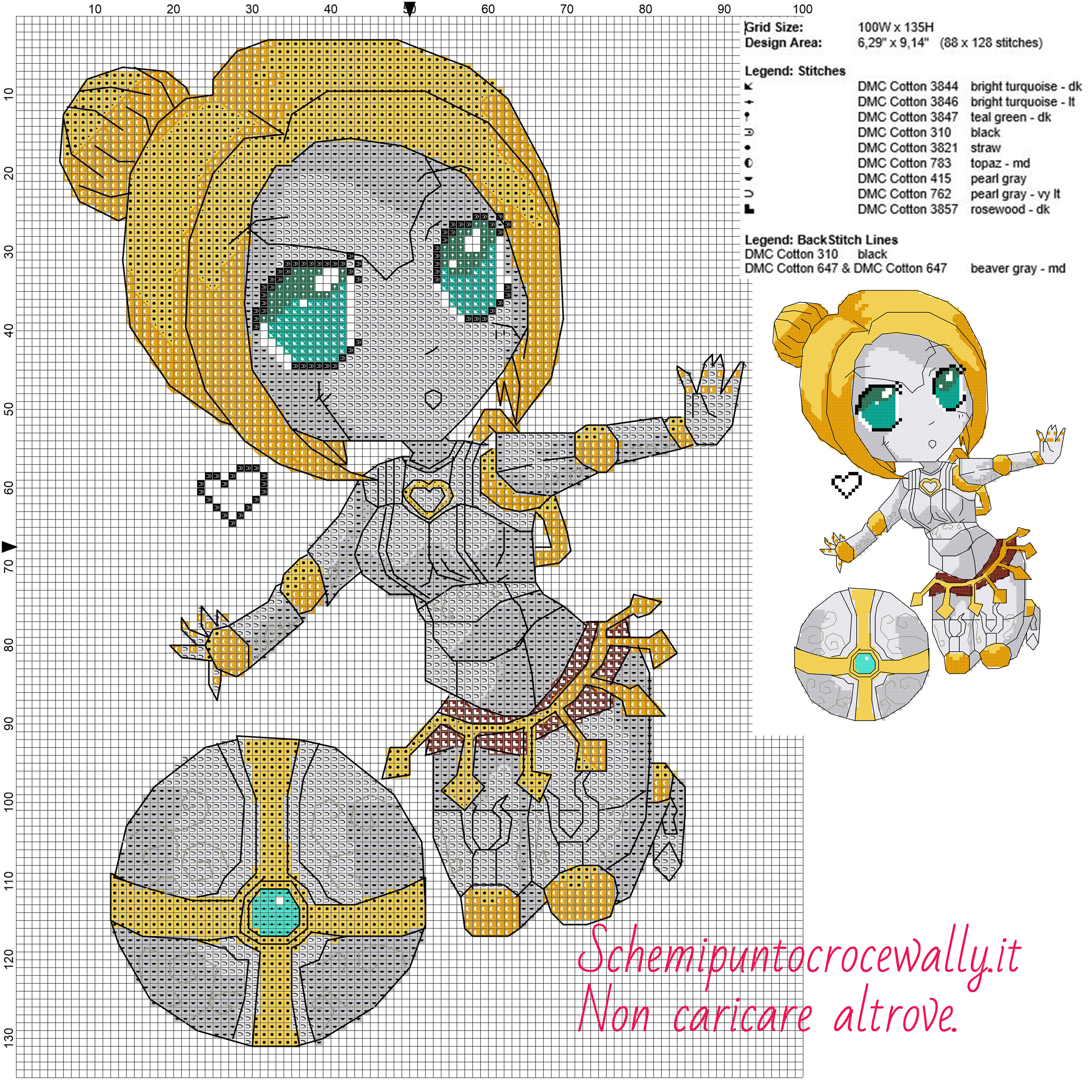 Orianna (League Of Legends) schema gratis punto croce 200x13510 colori
