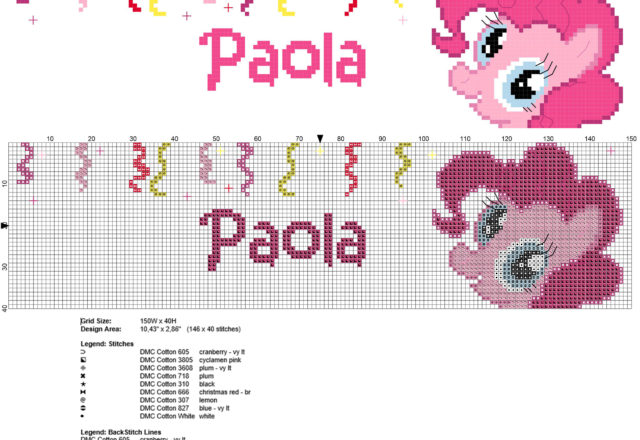 Paola nome bambina punto croce con Pinkie Pie