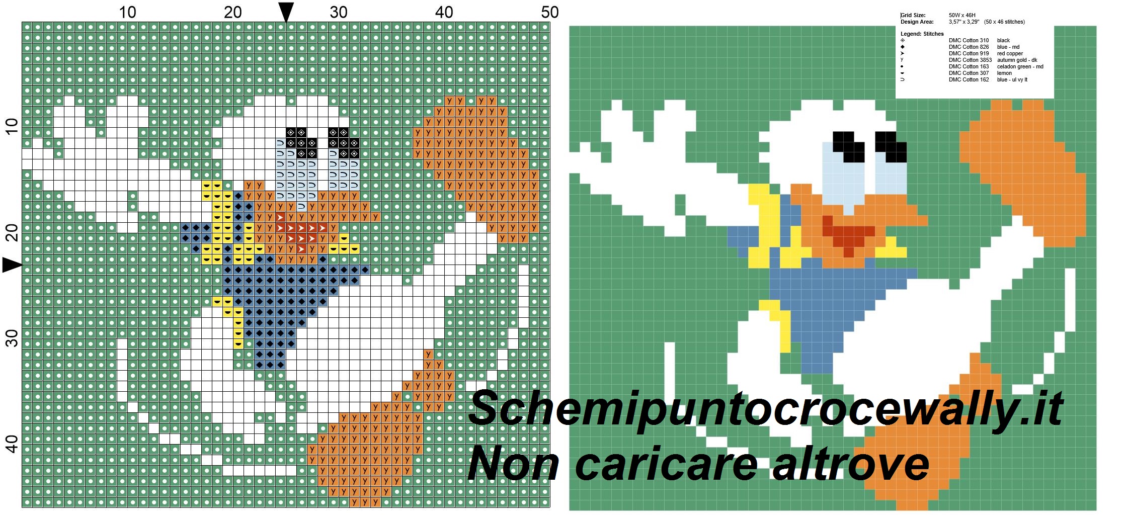 Paperino che scivola schema punto croce