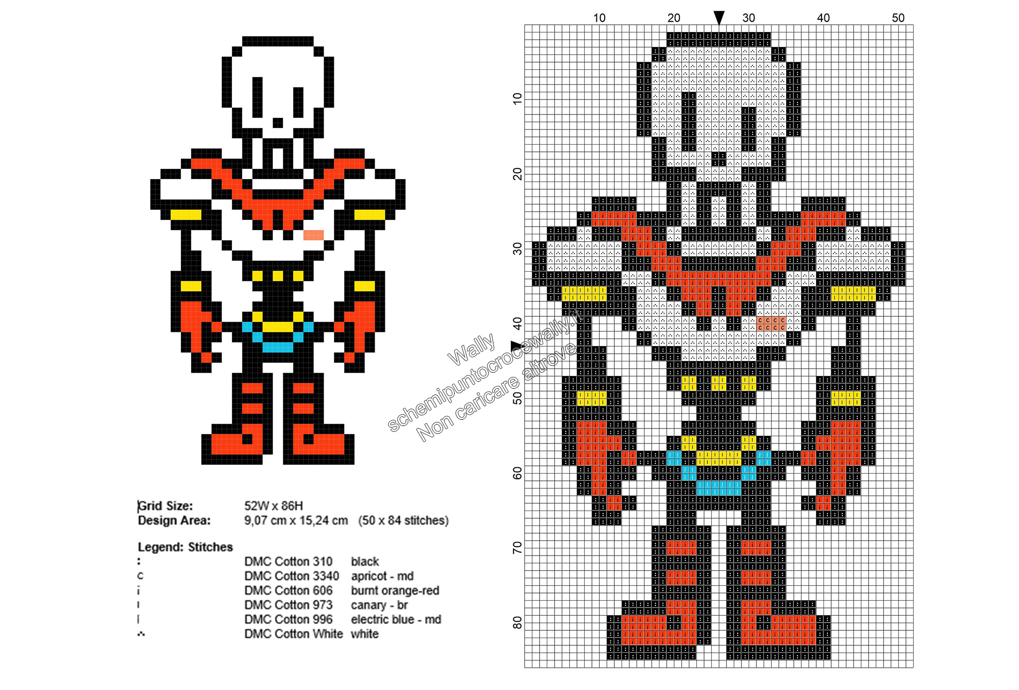 Papyrus personaggio del videogioco Undertale schema punto croce gratis 50x84