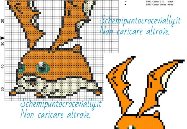 Patamon schema gratis a punto croce dei Digimon 50x55 6 colori