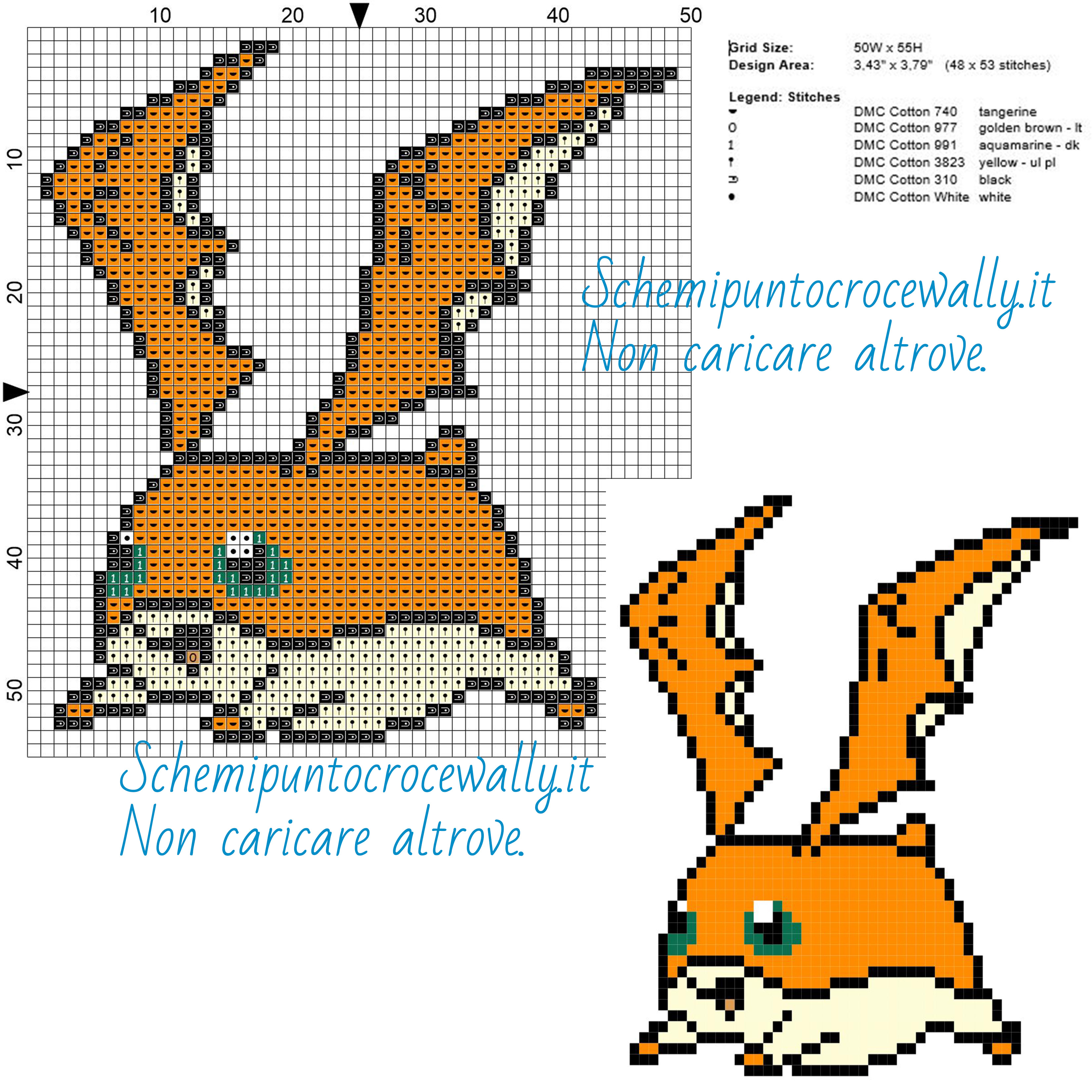 Patamon schema gratis a punto croce dei Digimon 50x55 6 colori