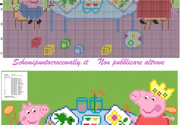 Peppa Pig e George colorano i disegno schema punto croce