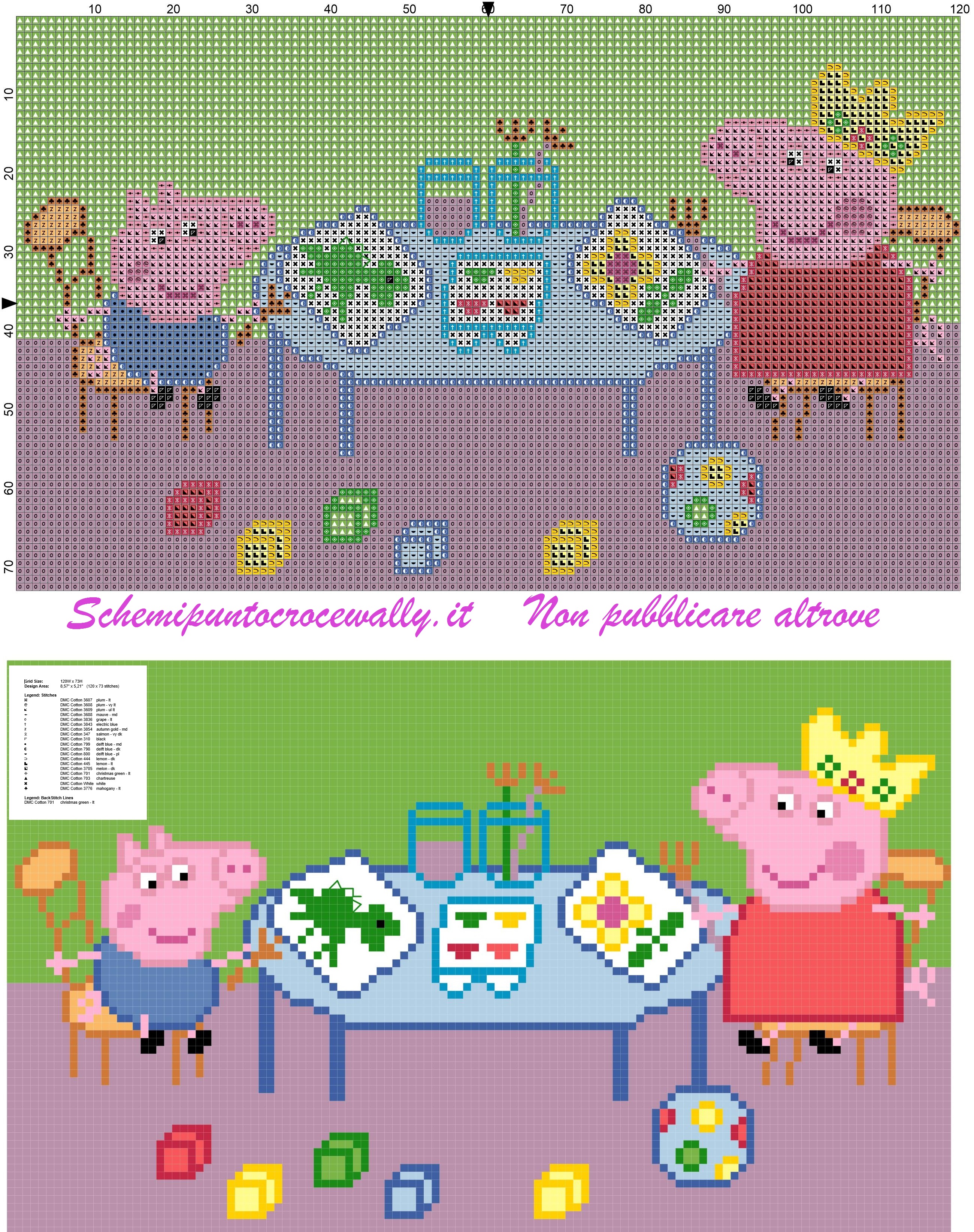 Peppa Pig e George colorano i disegno schema punto croce