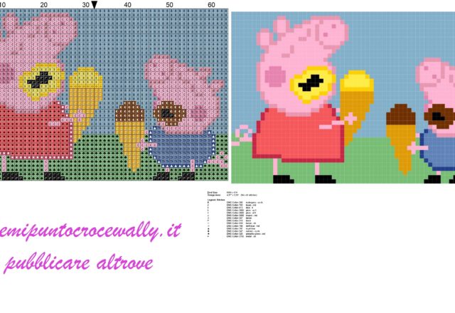 Peppa Pig e George con gelati schema punto croce