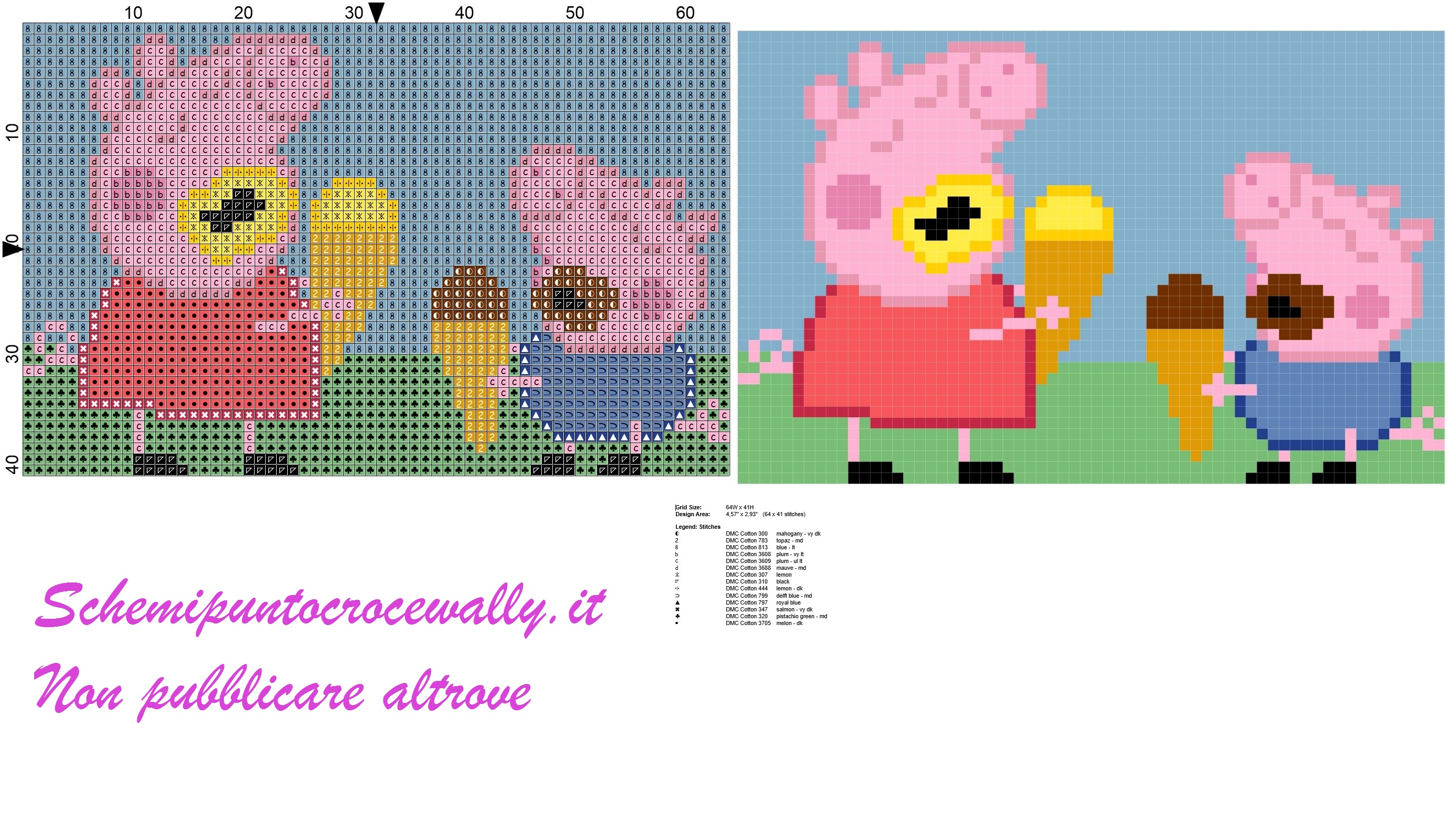 Peppa Pig e George con gelati schema punto croce