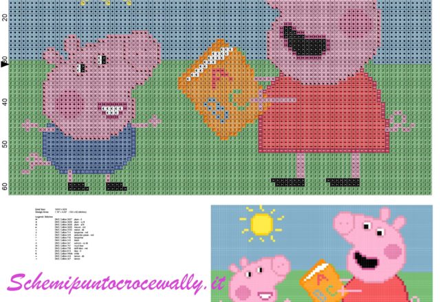 Peppa Pig e George leggono un libro schema punto croce