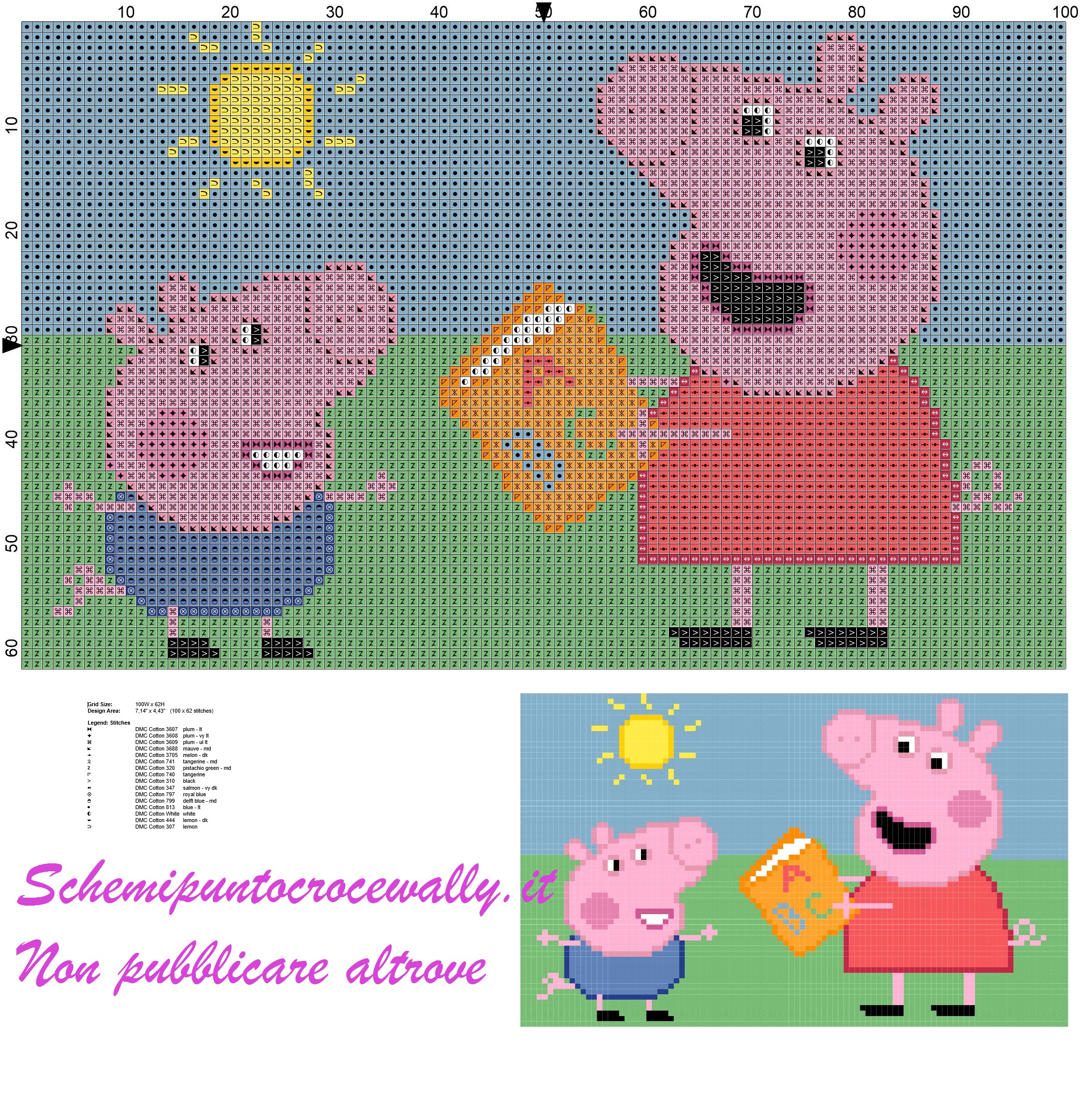 Peppa Pig e George leggono un libro schema punto croce