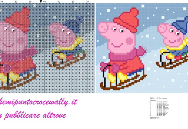 Peppa Pig e George sulle slitte schema punto croce