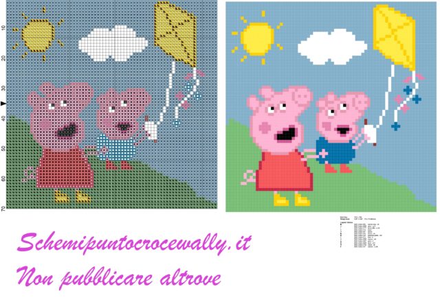 Peppa pig e George con aquilone schema punto croce