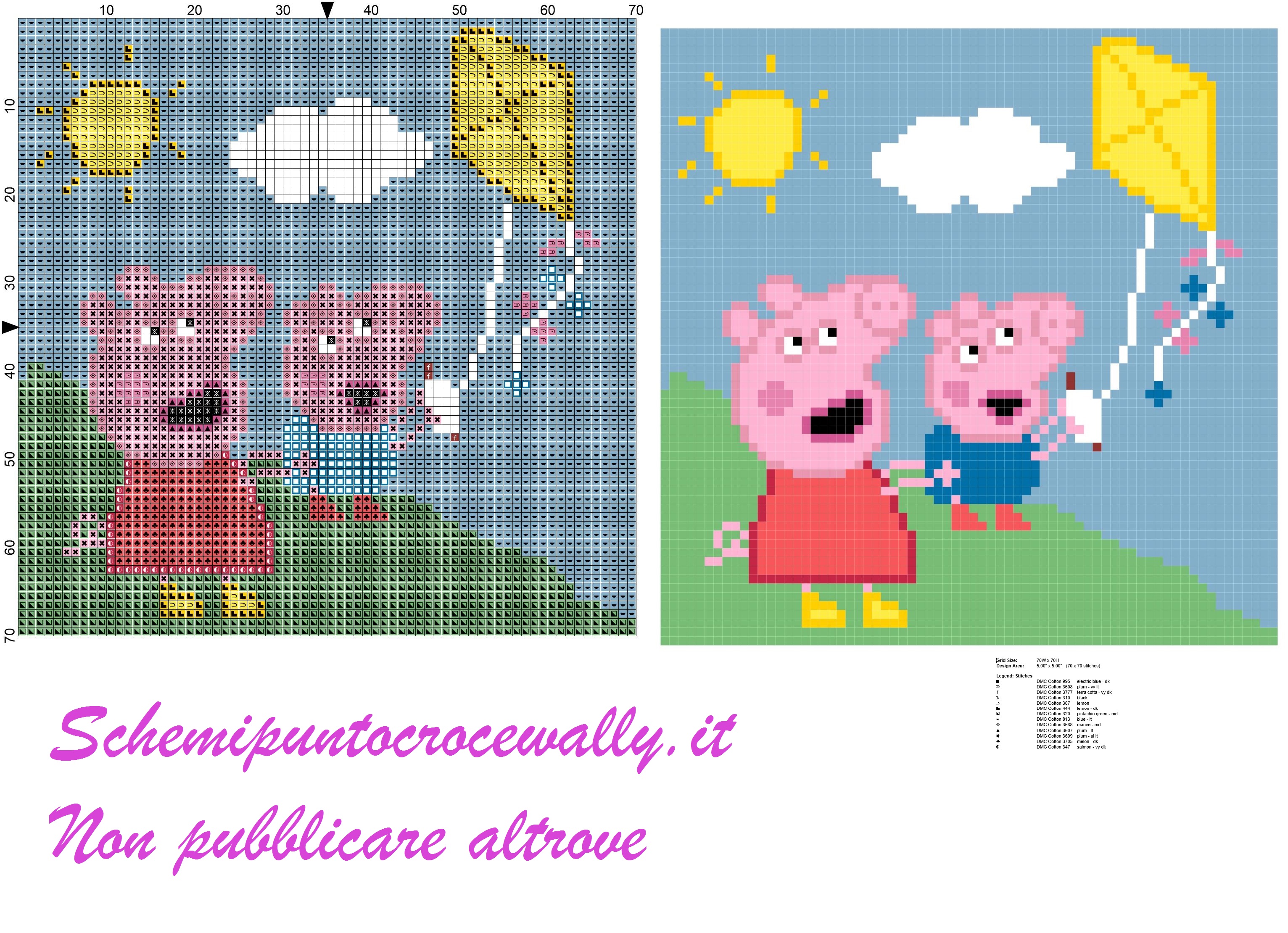 Peppa pig e George con aquilone schema punto croce