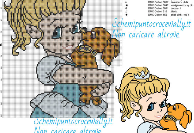 Piccola Cenerentola con cane schema Disney gratis a punto croce 100x122 10 colori