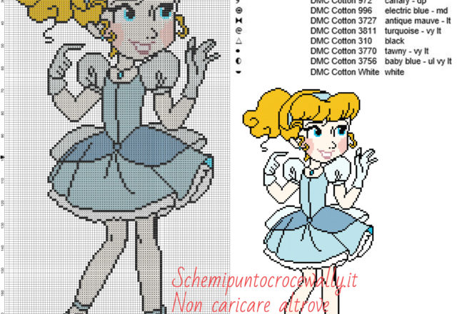 Piccola Cenerentola principessa Disney schemi gratis a punto croce 100x199 10 colori