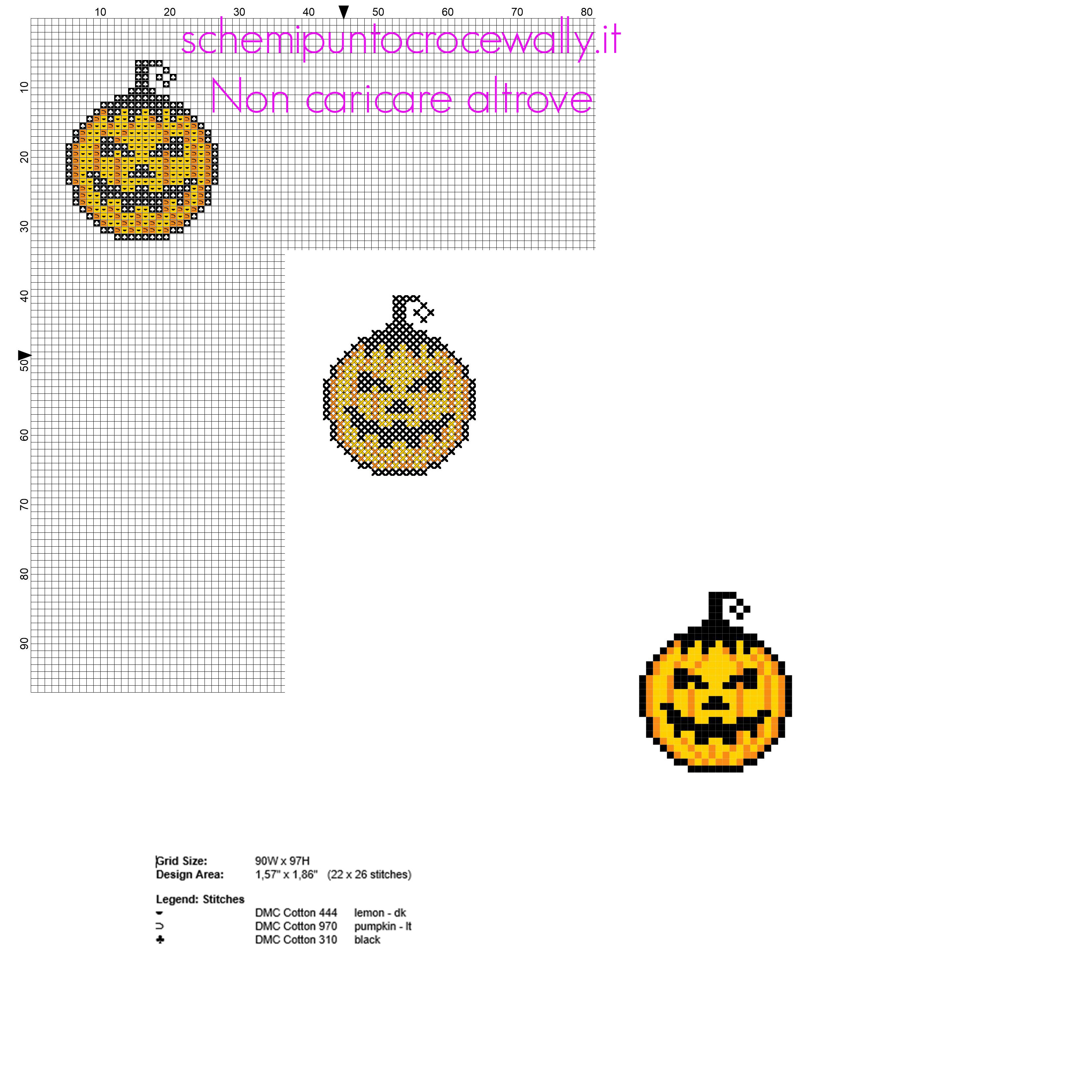 Piccola zucca di Halloween con faccia cattiva schema punto croce