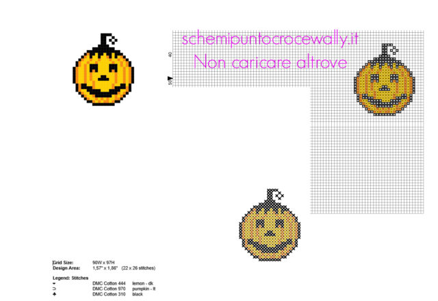 Piccola zucca di Halloween con faccia sorridente schema punto croce gratis