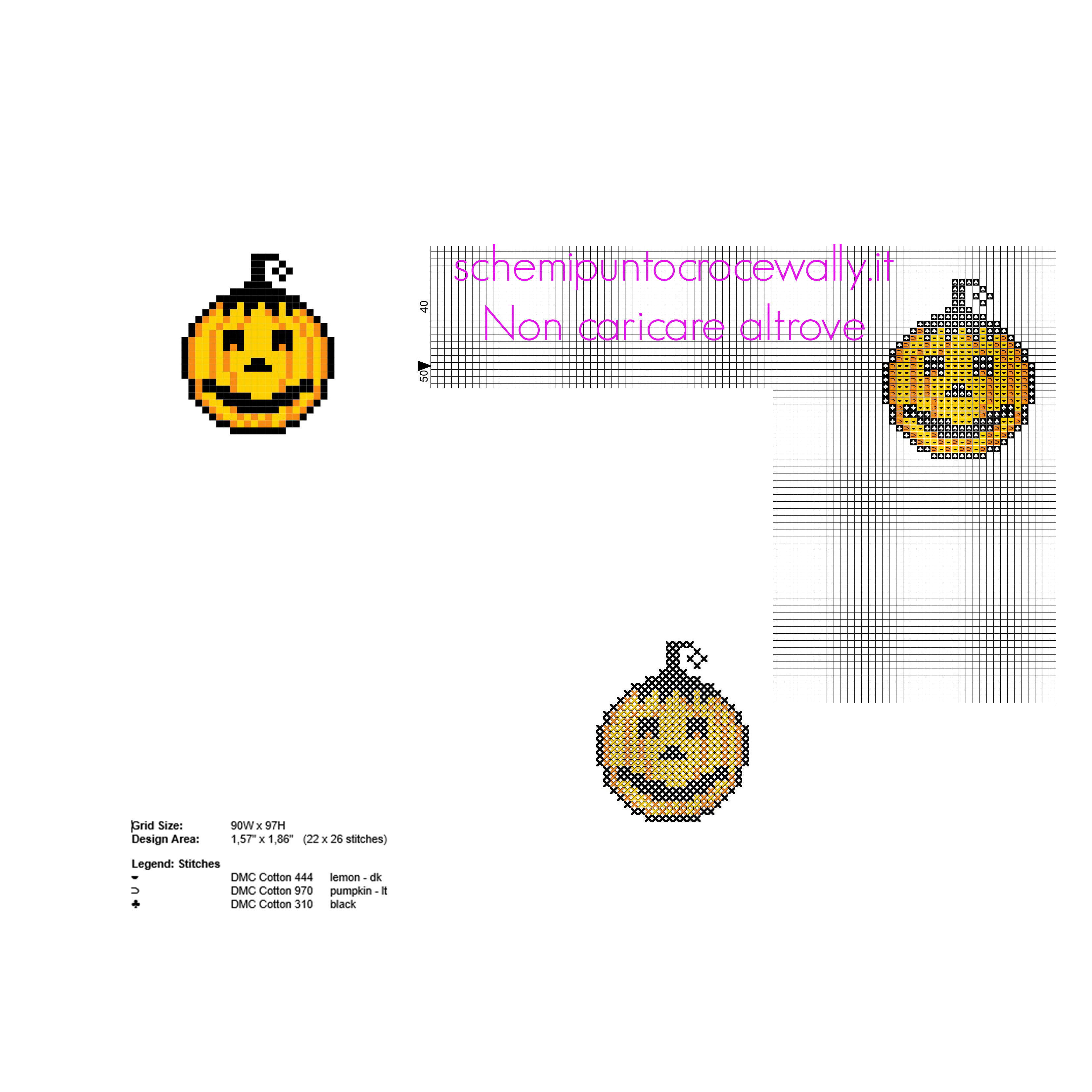 Piccola zucca di Halloween con faccia sorridente schema punto croce gratis