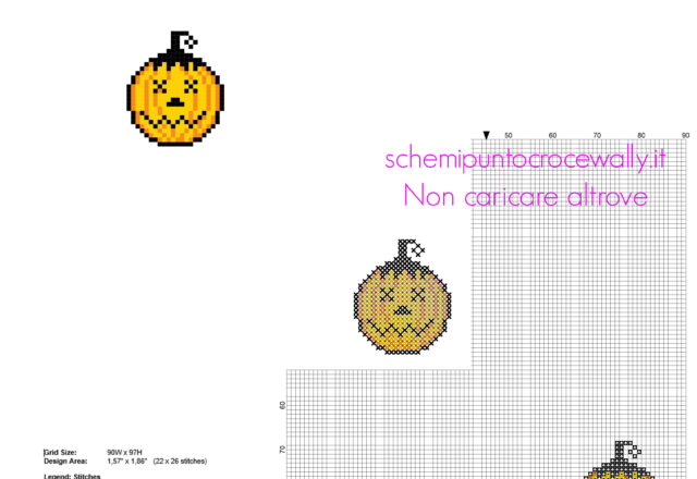 Piccola zucca di Halloween con faccia stordita schema punto croce gratis