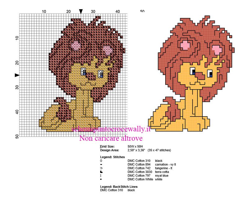 Piccolo schema punto croce 35 x 47 crocette cucciolo di leone leoncino