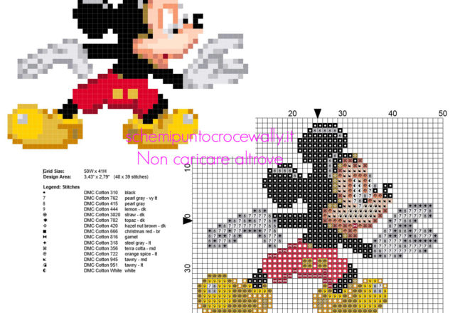 Piccolo schema punto croce Disney Topolino vecchi videogiochi vintage 16 bit