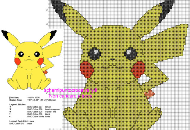 Pikachu schema punto croce da ricamare gratis