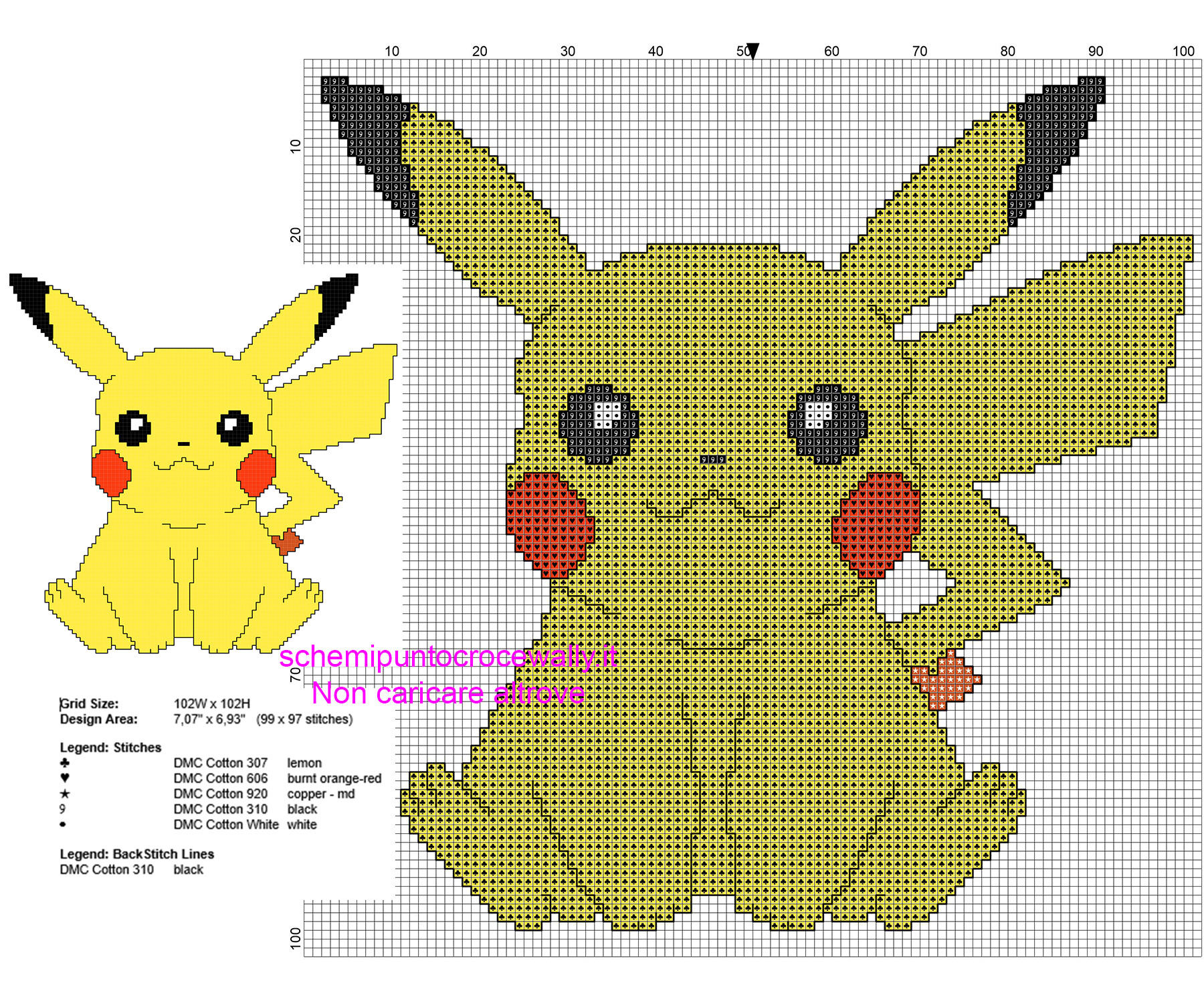 Pikachu schema punto croce da ricamare gratis - Schemi punto croce gratis  di Wally