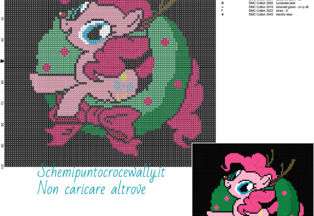 Pinkie Pie natalizia schema gratis a punto croce 100x100 12 colori