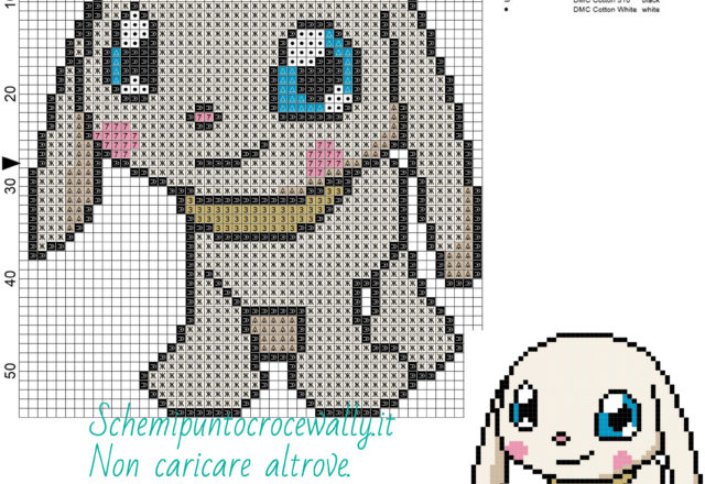Plotmon Digimon schema gratis punto croce 50x55 7 colori