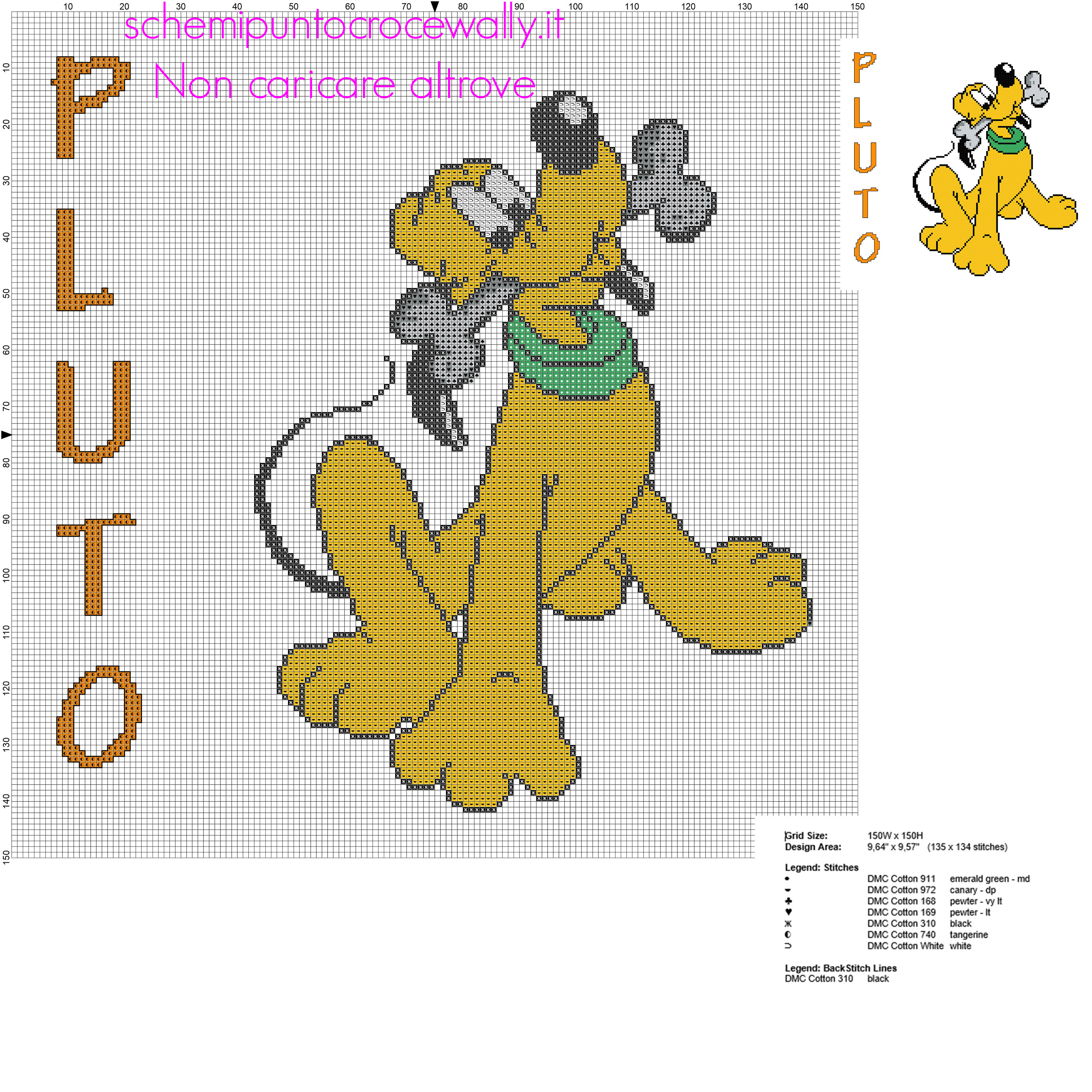 Pluto simpatico personaggio Disney grande schema punto croce idea cuscino bimbo ragazzo